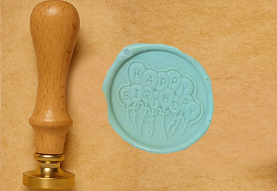 Lakstempel Ø25mm Happy Birthday ballonnen | lichtbruin handvat