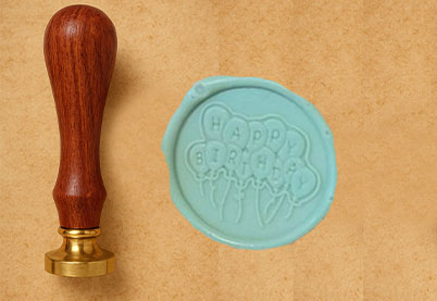 Lakstempel Ø25mm Happy Birthday ballonnen | donkerbruin handvat